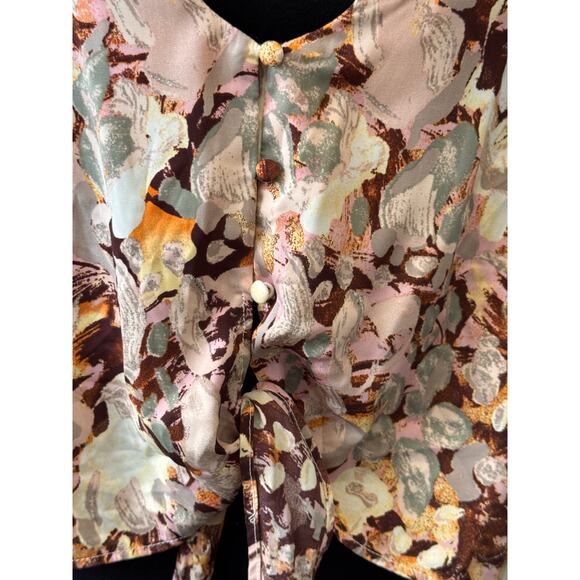 NEW OPEN EDIT NORDSTROM Women's Pink Painted Floral Print Cropped Blouse Size 2X - Picture 5 of 7